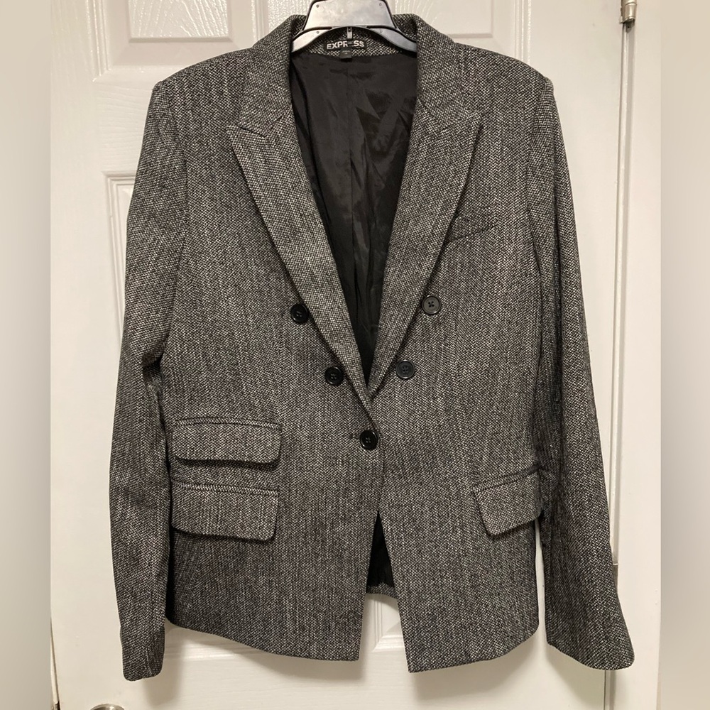 Express Women’s Vintage Black & White Tweed Blazer Size 12 Jacket #IR